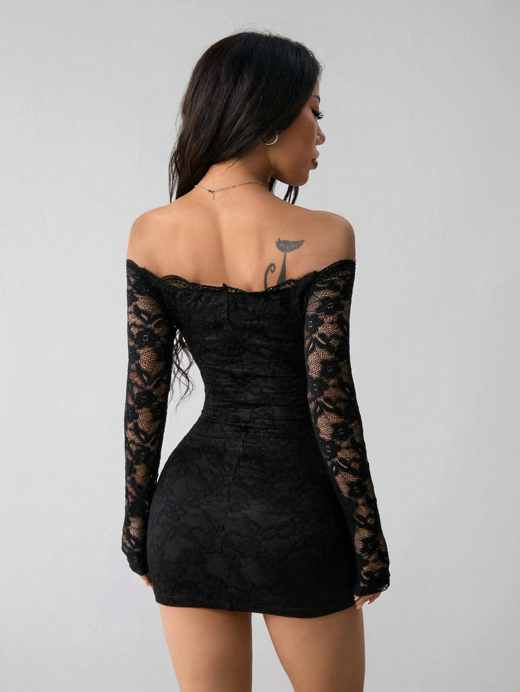 Noelle Black Lace Off-Shoulder Mini Dress