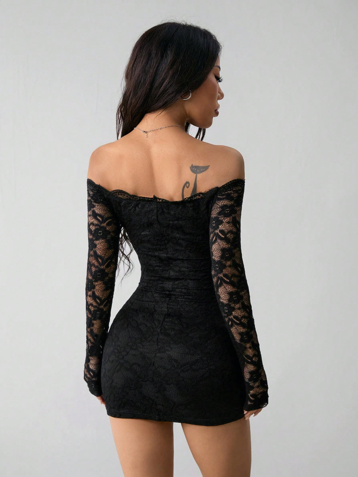 Noelle Black Lace Off-Shoulder Mini Dress