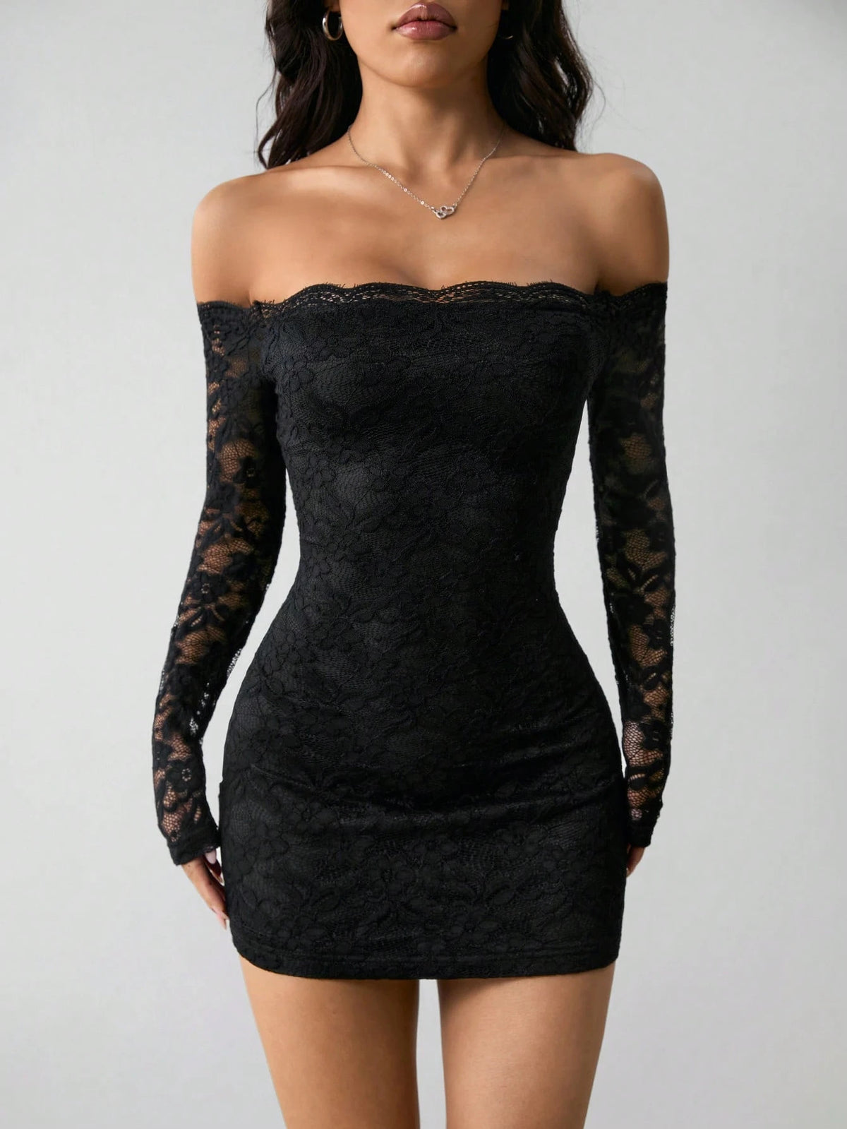 Noelle Black Lace Off-Shoulder Mini Dress