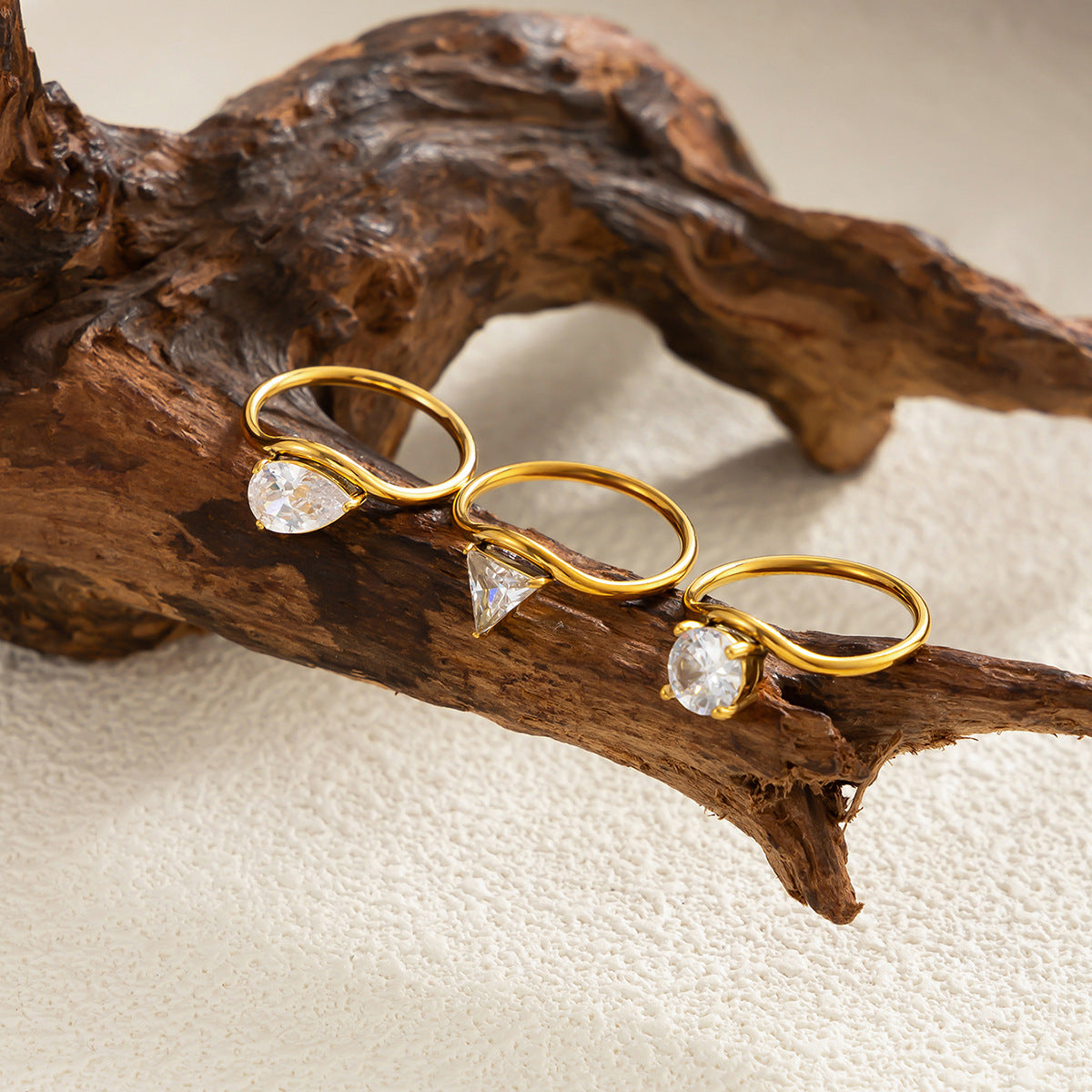 S-Shape Gold Plated Zircon Ring