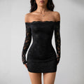 Noelle Black Lace Off-Shoulder Mini Dress