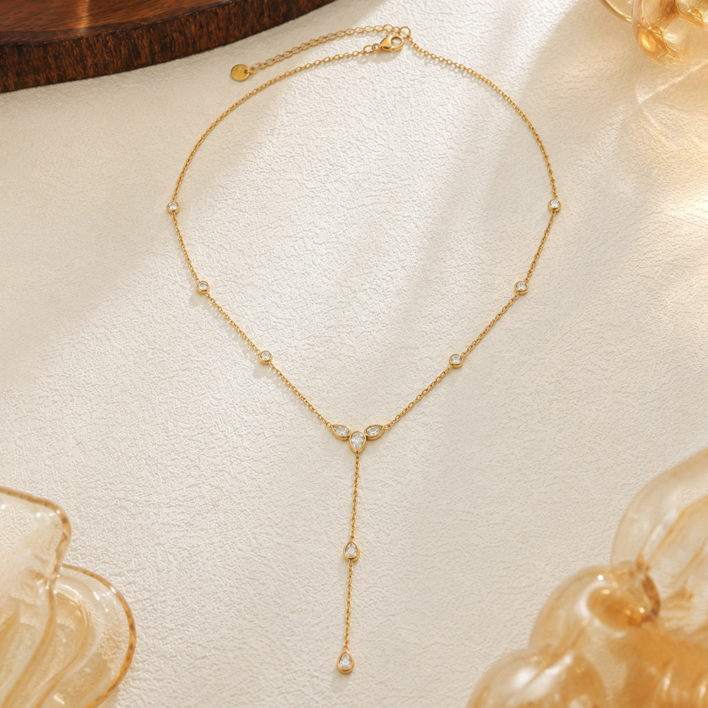 Stylish Teardrop Zircon Y-Shape Clavicle Necklace