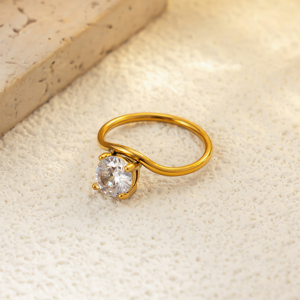 S-Shape Gold Plated Zircon Ring