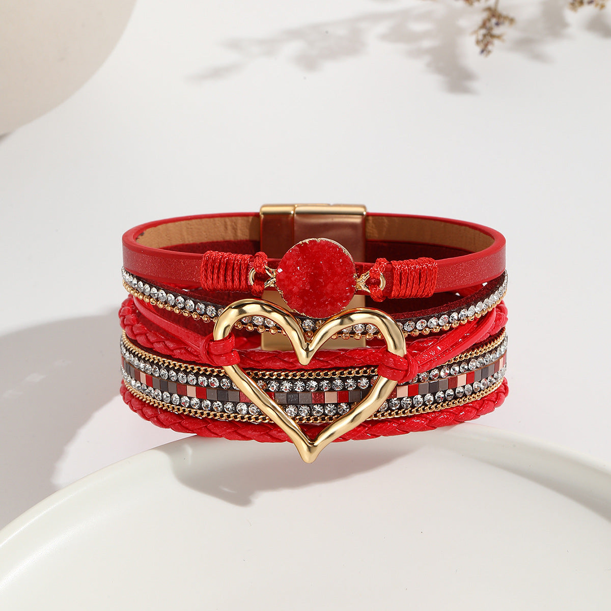 Bohemian Leather Heart Bracelet