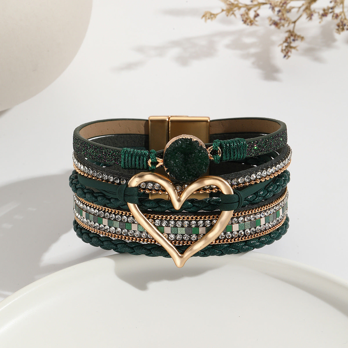 Bohemian Leather Heart Bracelet