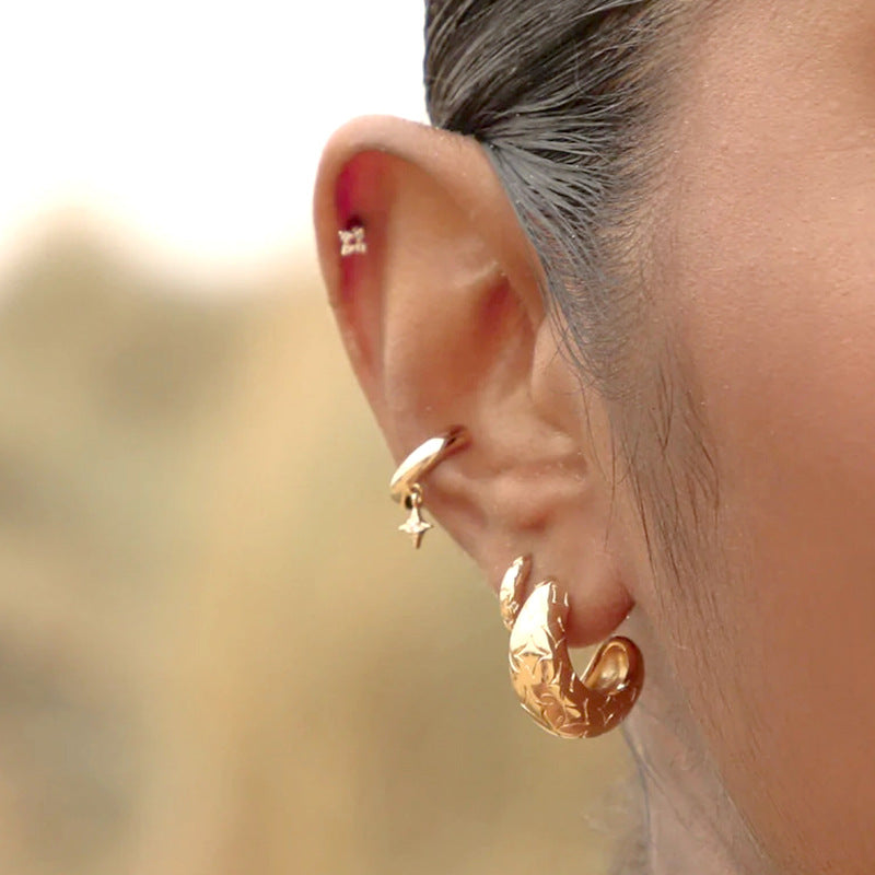 Geometric Star Zircon Ear Clip Earrings