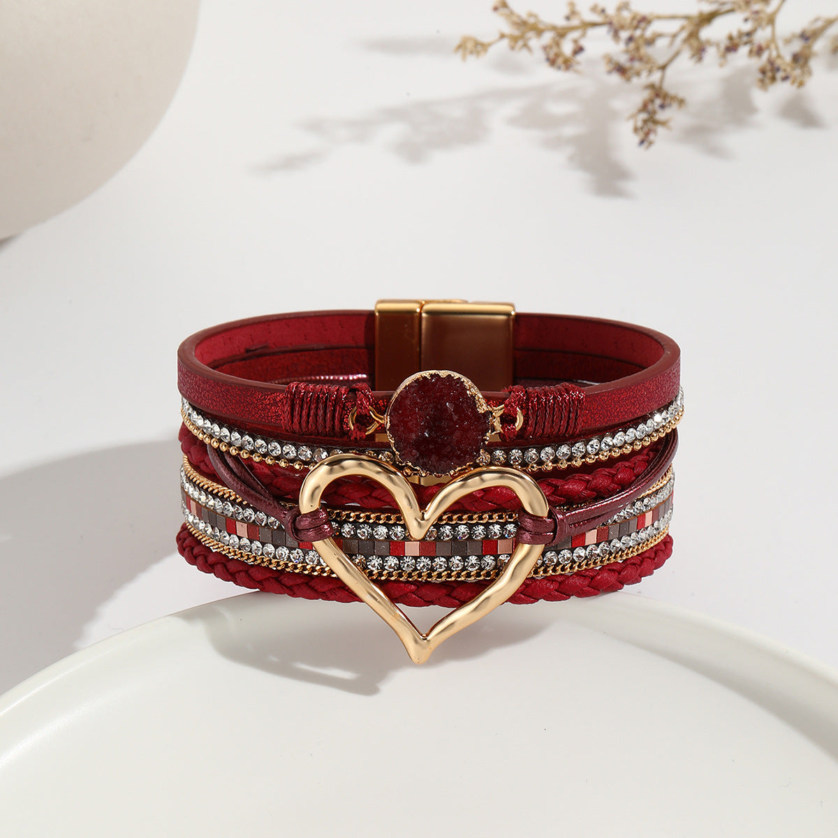 Bohemian Leather Heart Bracelet