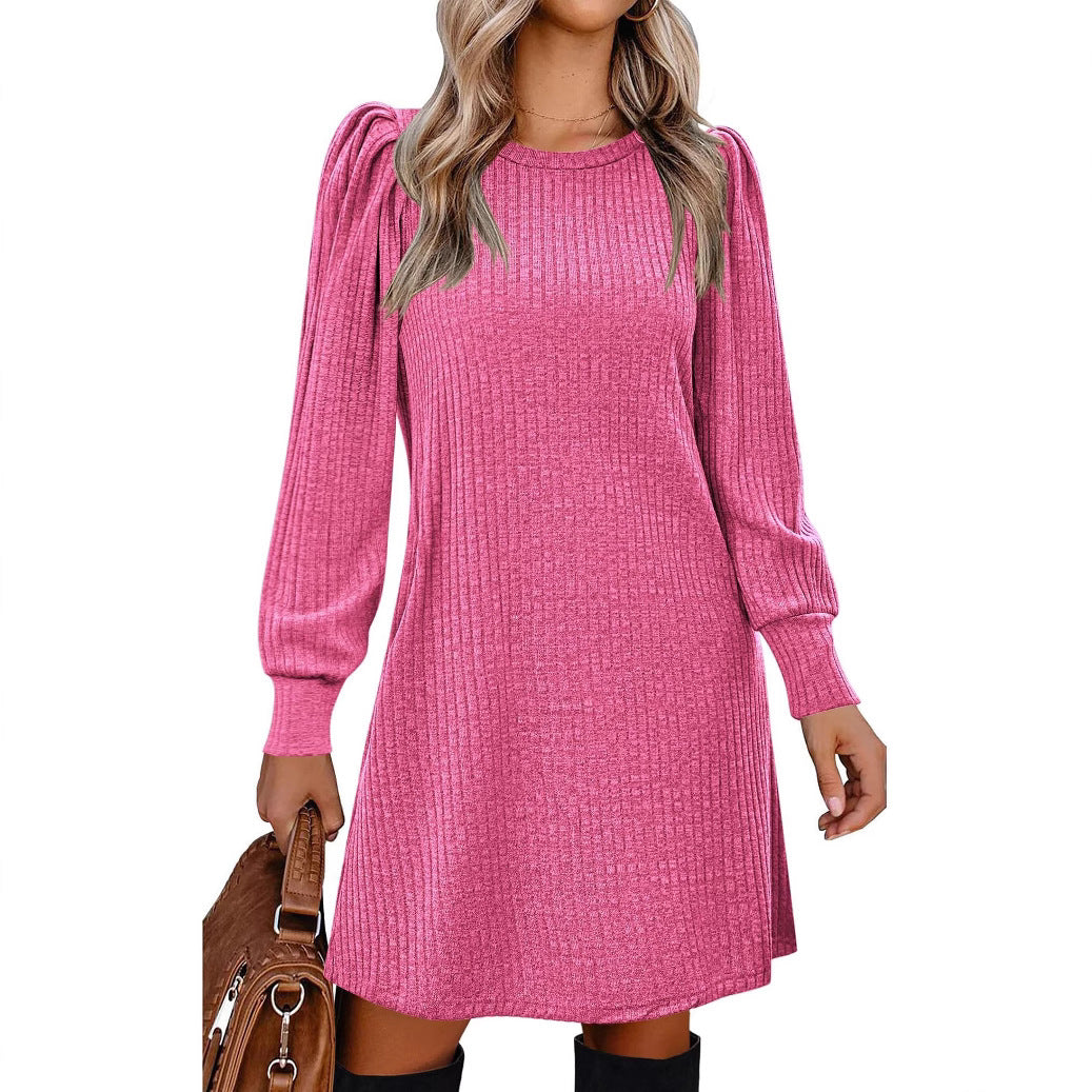 Rose Puff-Sleeve Midi Dress