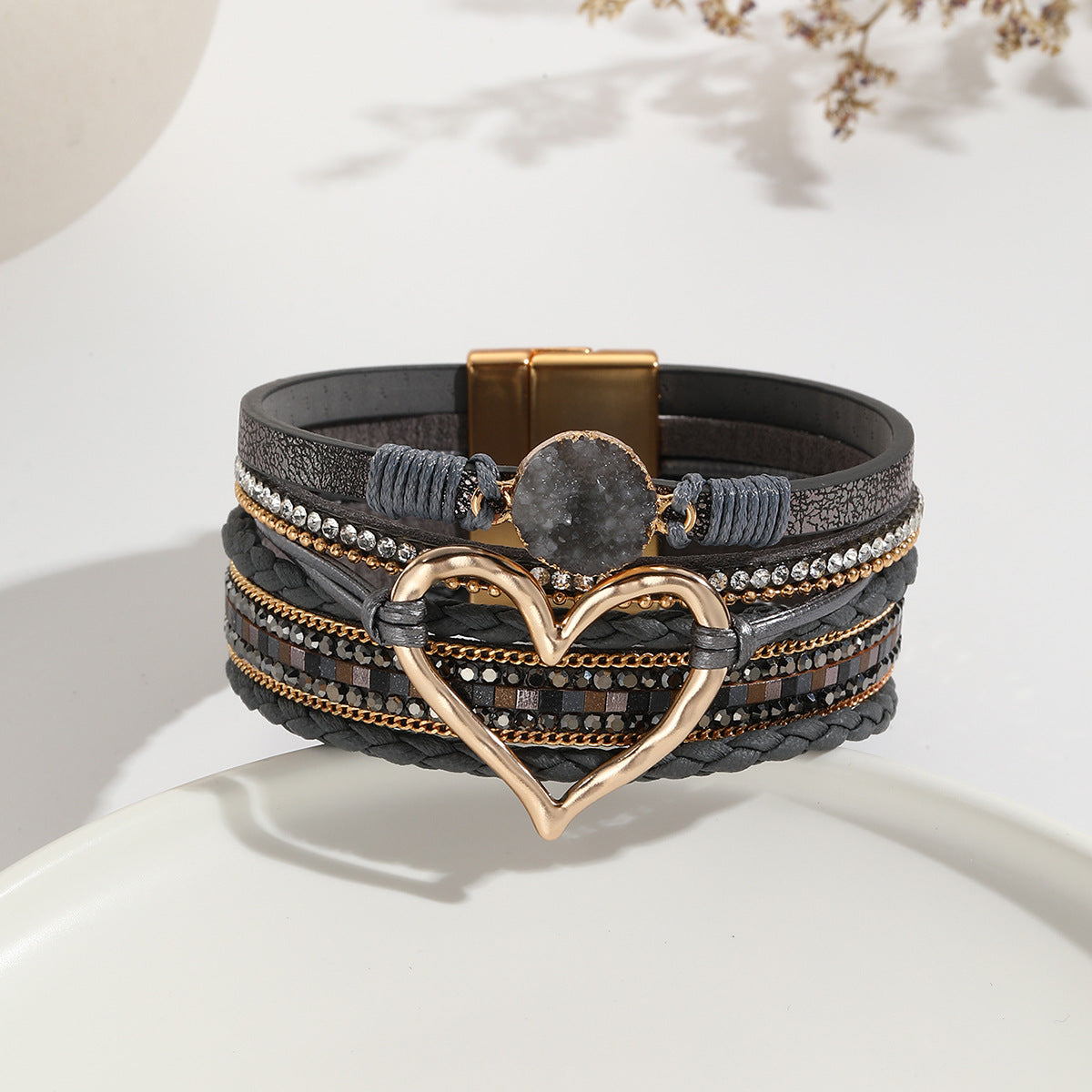Bohemian Leather Heart Bracelet