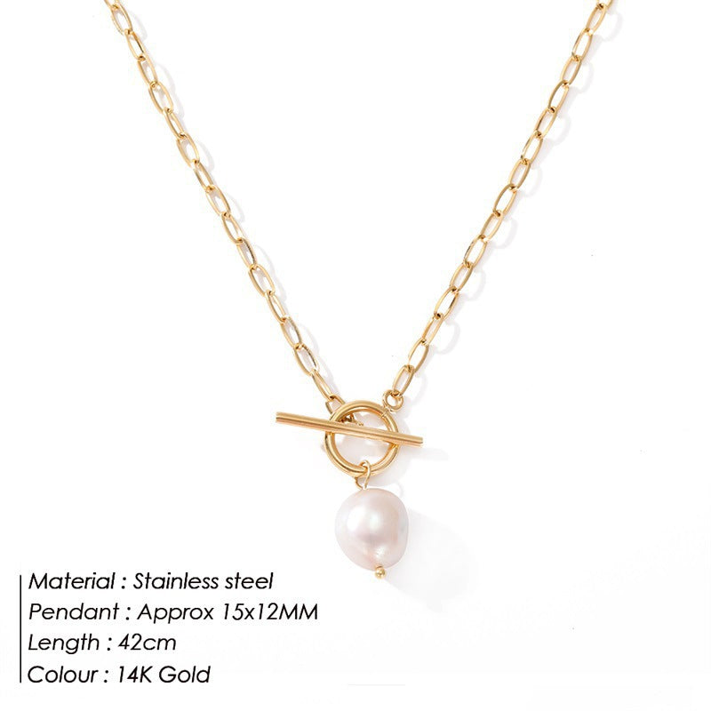 Freshwater pearl necklace with titanium steel square chain