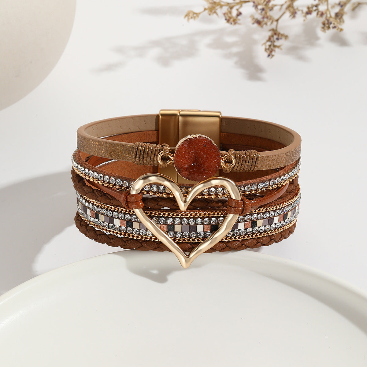 Bohemian Leather Heart Bracelet