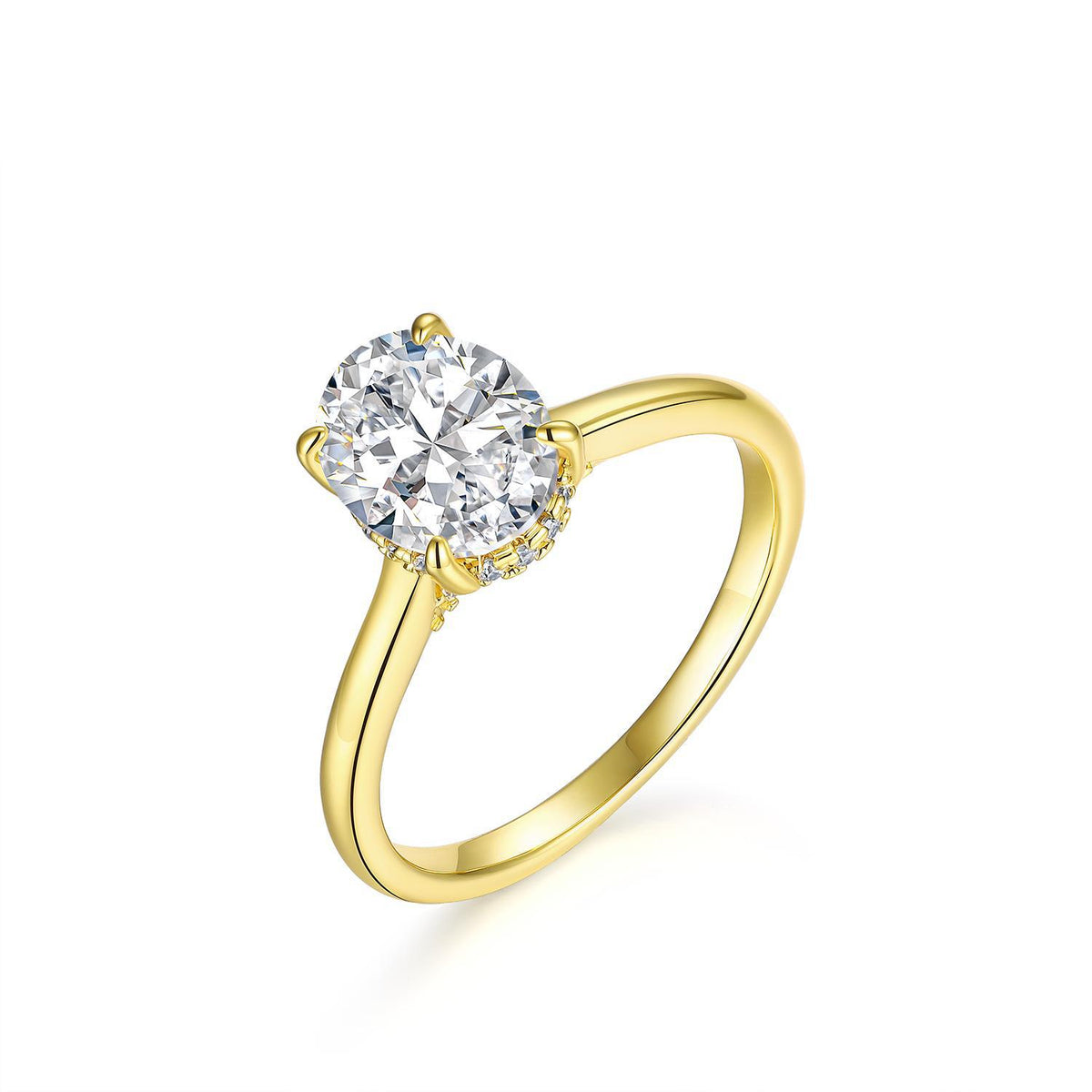 Female copper-plated 14K gold oval zirconia ring