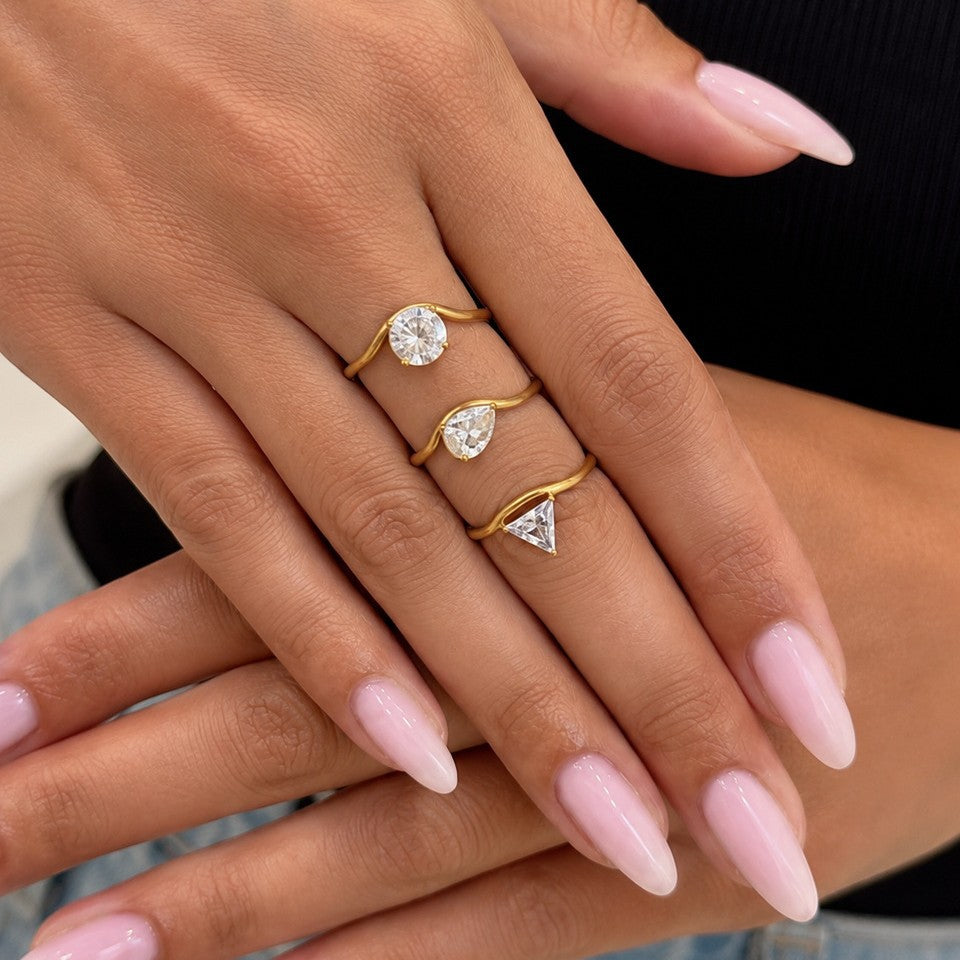 S-Shape Gold Plated Zircon Ring