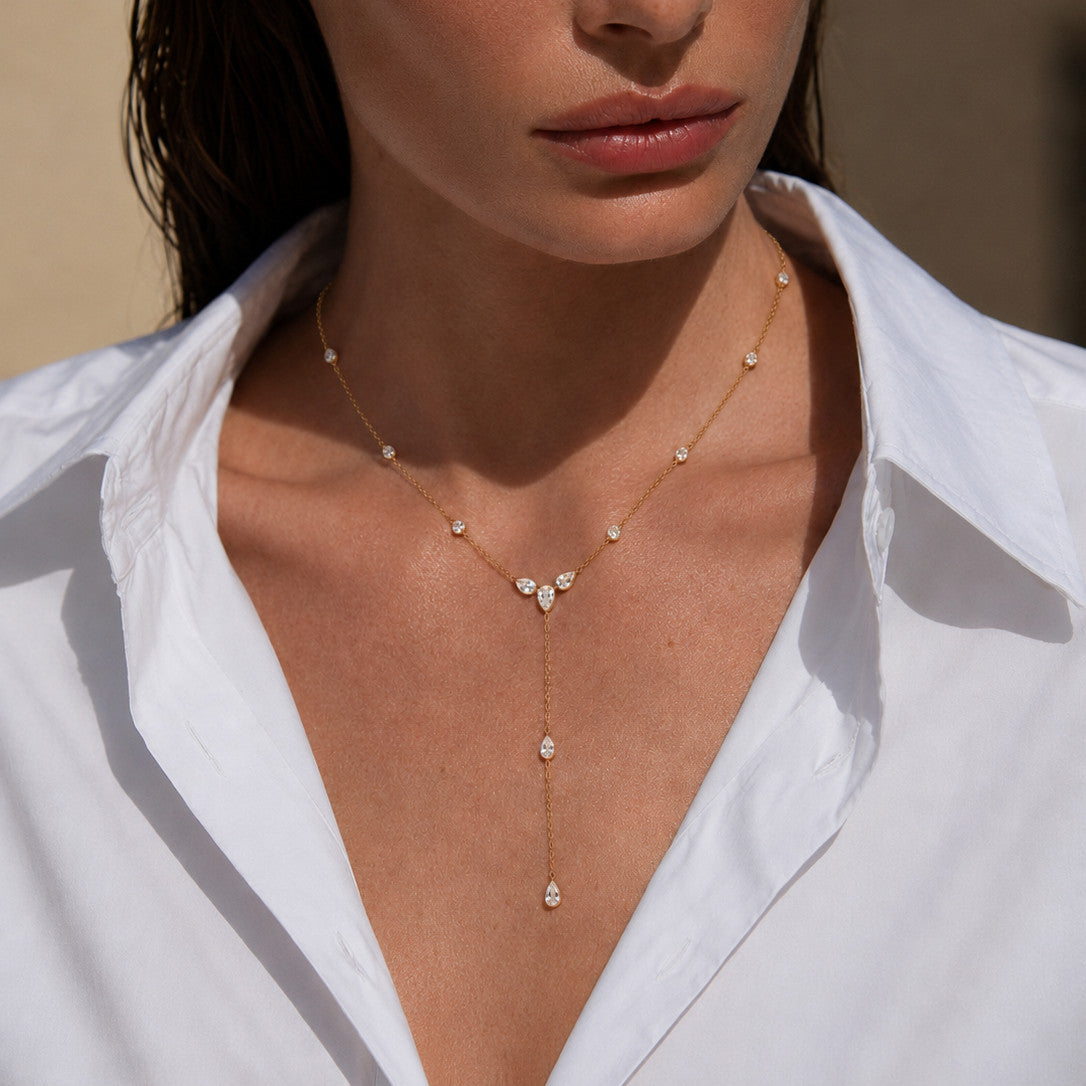 Stylish Teardrop Zircon Y-Shape Clavicle Necklace
