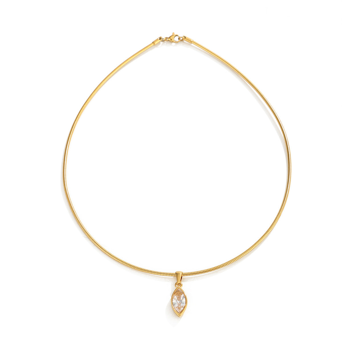 Geometric Stainless Steel Necklace with Zircon Pendant