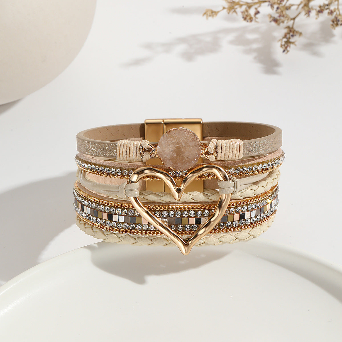 Bohemian Leather Heart Bracelet