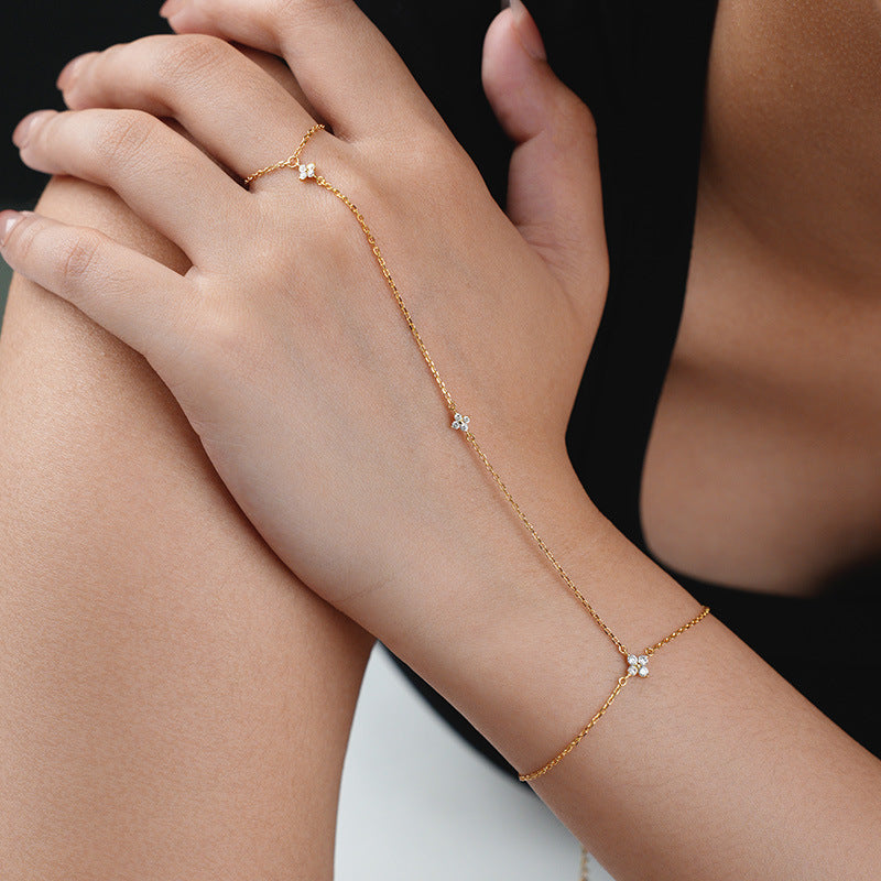 Sterling Silver Four-Leaf Clover Bracelet and Ring Set