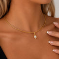 Geometric Stainless Steel Necklace with Zircon Pendant