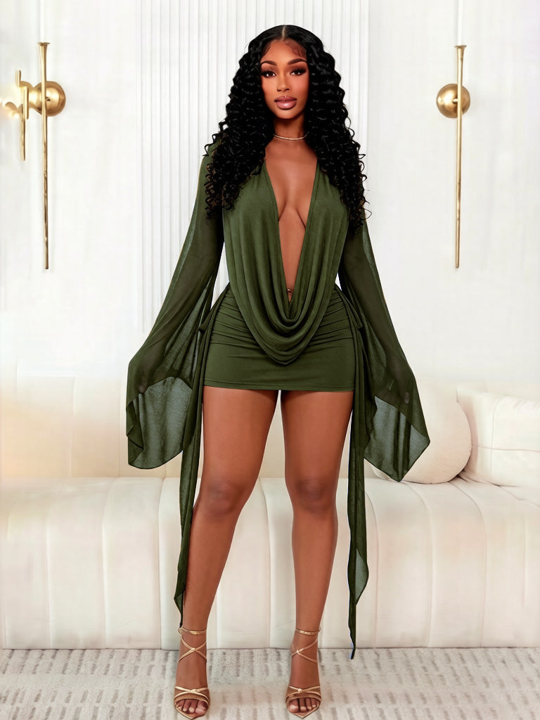 Alessia Bell-Sleeve Mesh Dress