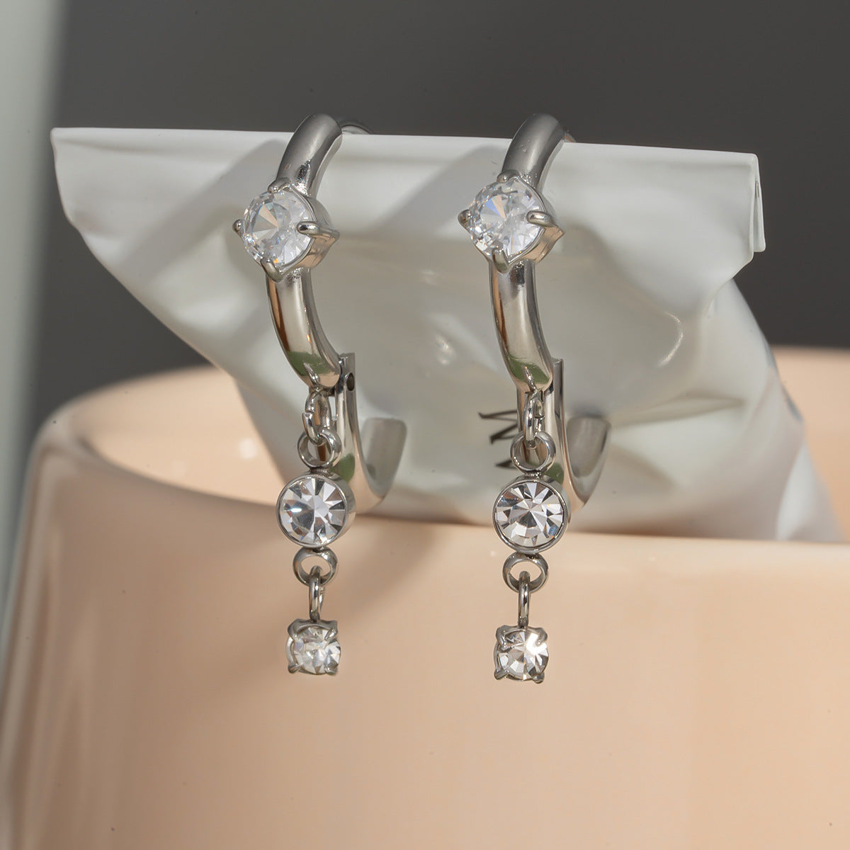 Geometric Tassel Drop Earrings with Diamond Accent