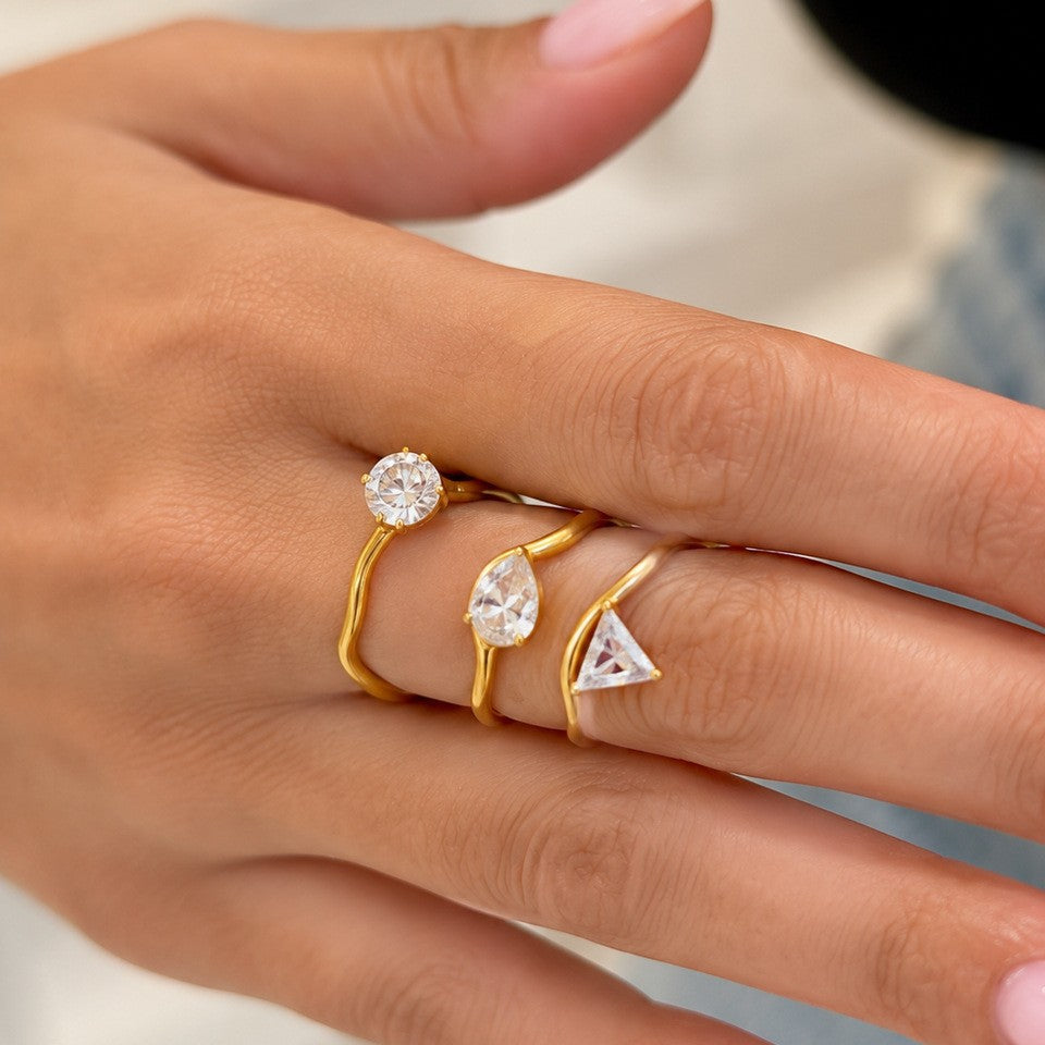 S-Shape Gold Plated Zircon Ring