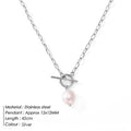 Freshwater pearl necklace with titanium steel square chain