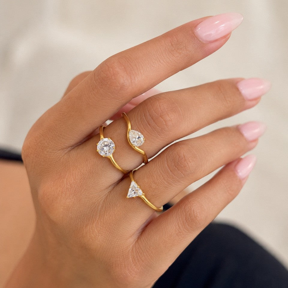 S-Shape Gold Plated Zircon Ring