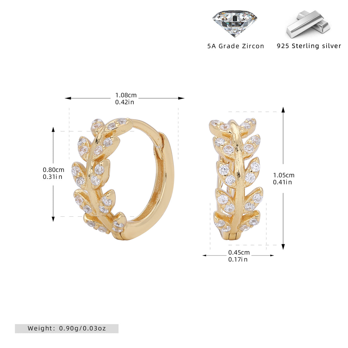 Sterling Silver Wheat-Ear Zircon Earrings