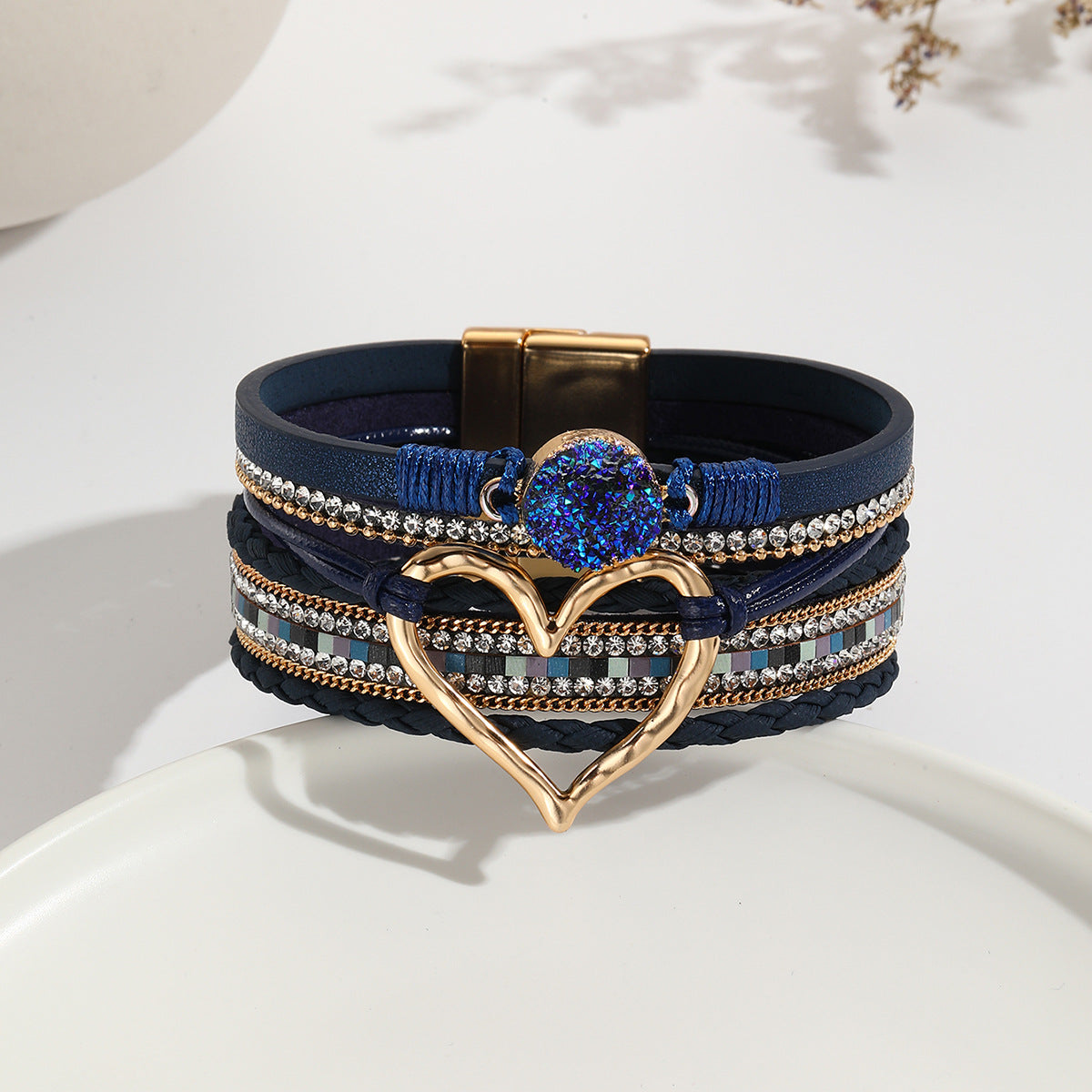 Bohemian Leather Heart Bracelet