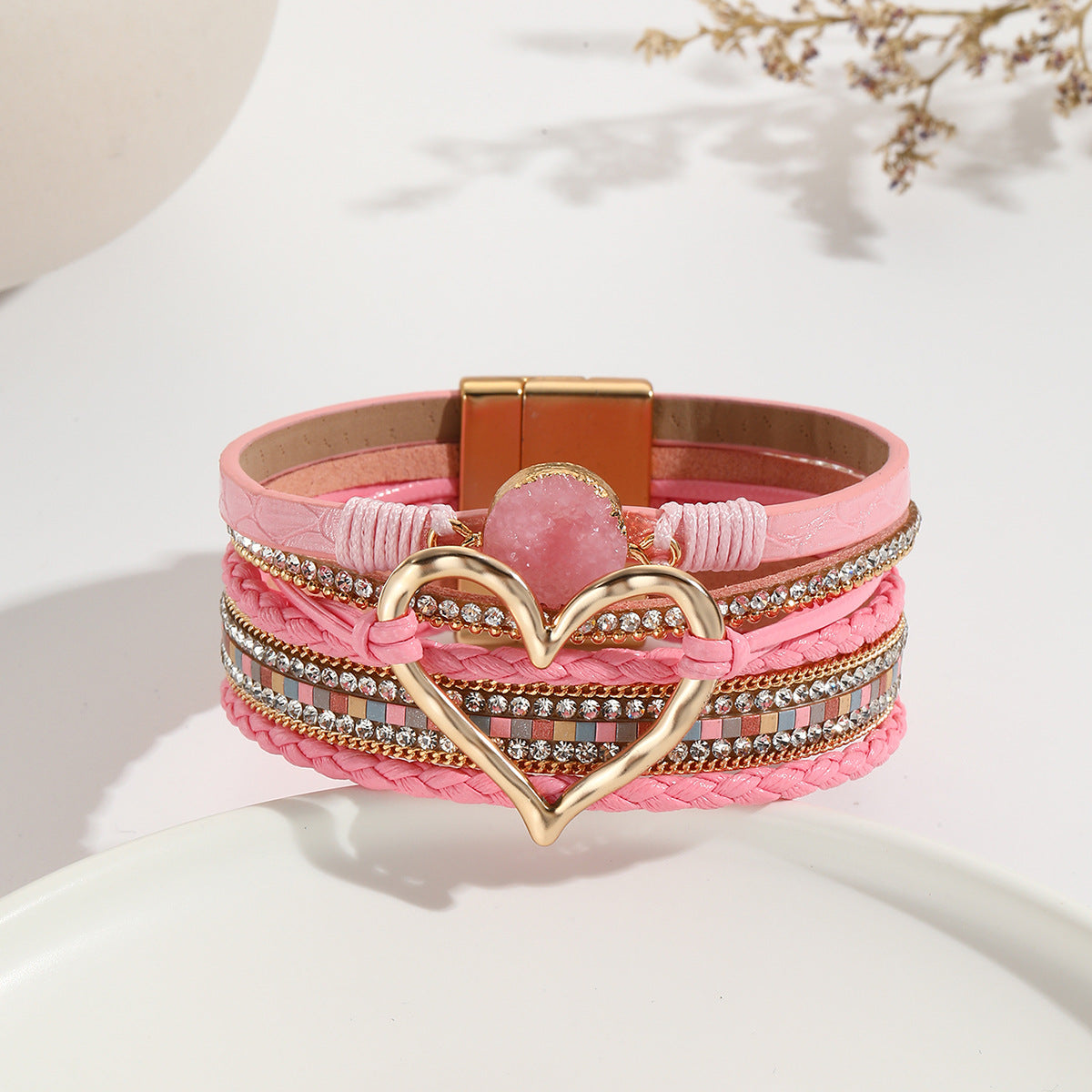 Bohemian Leather Heart Bracelet