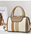 Neutral stripe structured handbag